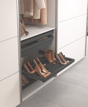 Ayakkabılık, Häfele DRESS LINE, Tam Açılım Yavaşlatıcılı Gizli Ray, Antrasit – 600mm – görsel 2