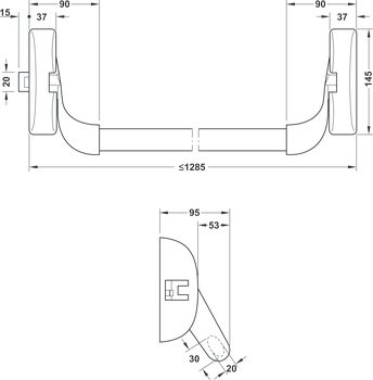 Bar, Häfele PED 200-210, Alüminyum – 200/210 p. çelik renkli 1130mm – görsel 2