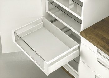 Çift Yanaklı Çekmece Sistemi, Häfele Matrix Box P, Bordürlü İç Çekmece Seti, cam ön profilli, 18 mm Ahşap Kalınlığı İçin