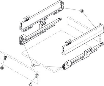 Çift Yanaklı Çekmece Sistemi, Häfele Matrix Box P, Çekmece Seti, 18 mm Ahşap Kalınlığı İçin – P35 gri 18/92/500mm vidalı