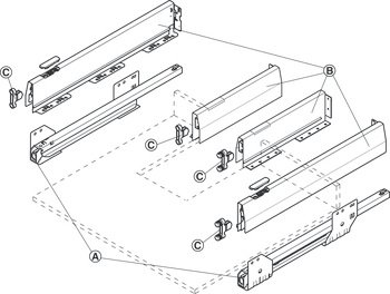 Çift Yanaklı Çekmece Sistemi, Häfele Matrix Box P, Eviye Altı Bordürlü Çekmece Seti, 18 mm Ahşap Kalınlığı İçin – P35 Ev
