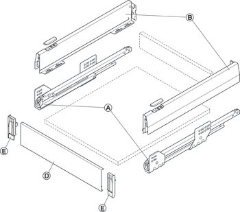 Çift Yanaklı Çekmece Sistemi, Häfele Matrix Box P, İç Çekmece Seti, 18 mm Ahşap Kalınlığı İçin – MBox P50 VIS gri 18/92/