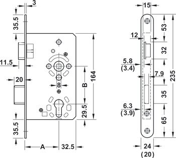 Gömme kilit, menteşeli kapılar için, Startec, derece 4, banyo/WC – Metal dilli C4 PC p.çe DL80/20 – görsel 2