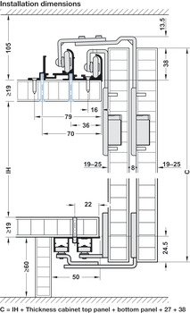 İkili kılavuz ray, Alt, durdurma şeritli, taban paneline vidalanarak montaj için – Slido F-Li31 klv.ray.alü.2,5m