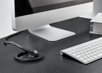 Kablo kapağı ile, 230 V, 1 x USB-A/USB-C şarj istasyonu, kapak: Siyah – Socket elem. w.cable outl.,USB-A&C,black – görse