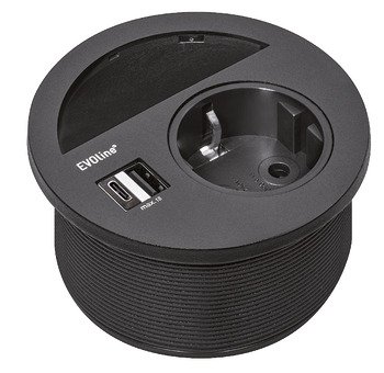 Kablo kapağı ile, 230 V, 1 x USB-A/USB-C şarj istasyonu, kapak: Siyah – Socket elem. w.cable outl.,USB-A&C,black