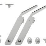 Kalkar kapak makası, Häfele Free kapak H 1.5 – metal destek kollu plastik, iki taraflı uygulama için çift set – F.FLAP m