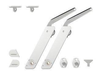 Kalkar kapak makası, Häfele Free kapak H 1.5 – metal destek kollu plastik, iki taraflı uygulama için çift set – F.FLAP m