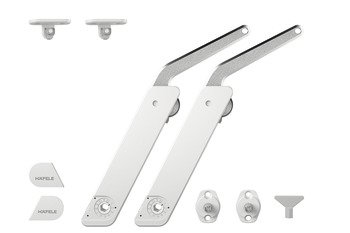 Kalkar kapak makası, Häfele Free kapak H 1.5 – metal destek kollu plastik, iki taraflı uygulama için çift set – F.FLAP m