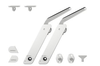 Kalkar kapak makası, Häfele Free kapak H 1.5 – metal destek kollu plastik, iki taraflı uygulama için çift set – F.FLAP m