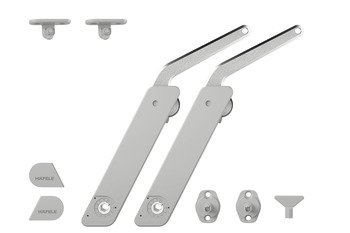 Kalkar kapak makası, Häfele Free kapak H 1.5 – metal destek kollu plastik, iki taraflı uygulama için çift set – F.FLAP m