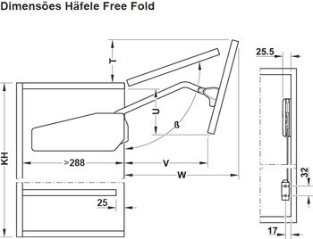 Kalkar Katlanır Kapak Makası, Häfele FREE FOLD – F.FOLD Makas set beyaz 52-59cm/2,4-4,9kg – görsel 2