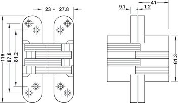 Kapı menteşesi, Startec, gizli – CMH 85 menteşe mat krom 85kg – görsel 2