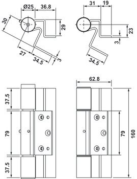 Metal Kasa Menteşesi, 2 Menteşe İle 160 kg Taşıma Kapasitesi, Galvaniz – Ment.binili sac kasa/kanat set,sol 160kg – görs