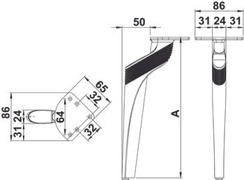 Mobilya Ayağı, Häfele MARTIN D, Alüminyum – par. altın 250mm – görsel 2