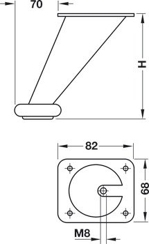 Mobilya ayağı, yükseklik ayarı yok, plakalı – zam.ni.kpl.mat 180mm – görsel 3