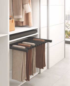 Pantolonluk, Häfele DRESS LINE, Tam Açılım Yavaşlatıcılı Gizli Ray, Antrasit – 600mm