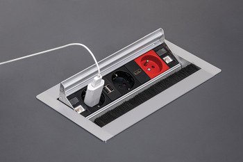 Priz Sistemi, Häfele GOO, Fırçalı, Tek Taraflı, Alüminyum – 1Priz UPS CAT6/3 gümüş – görsel 3