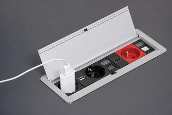 Priz Sistemi, Häfele ODIN GRANDE, Bas-Aç Kapaklı, Alüminyum – G 2Priz UPS CAT6/3 HDMI USB-A/C an.