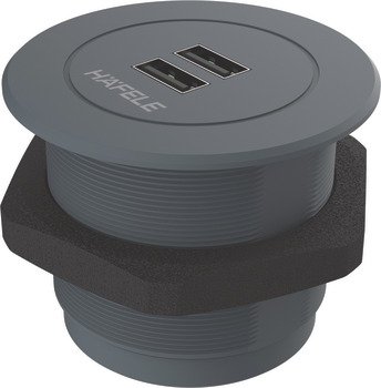 Priz ve Şarj Ünitesi, Häfele PORT – 2USB-A 12V 2.8A antrasit