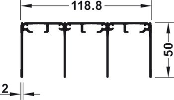 Üçlü üst kılavuz ray, üst, vidalanarak montaj için, yükseklik 60 mm – Slido R-Aluflex tri.GT 50mm silv.custom.